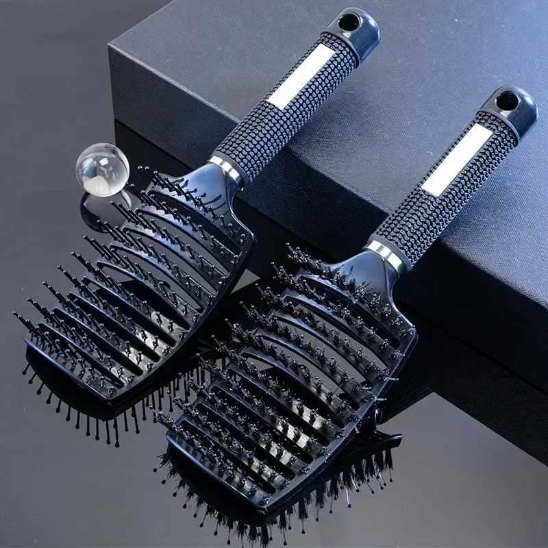 Brosse à cheveux en nylon pour femme, peigne de massage du cuir chevelu, brosse coiffante à poignée bouclée, outil de coiffure pour salon 6