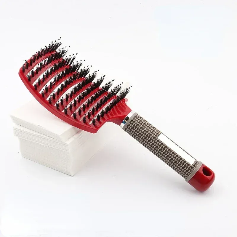 Brosse à cheveux en nylon pour femme, peigne de massage du cuir chevelu, brosse coiffante à poignée bouclée, outil de coiffure pour salon 16