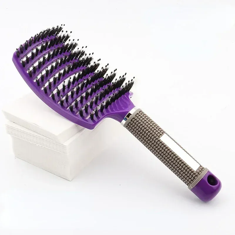 Brosse à cheveux en nylon pour femme, peigne de massage du cuir chevelu, brosse coiffante à poignée bouclée, outil de coiffure pour salon 18