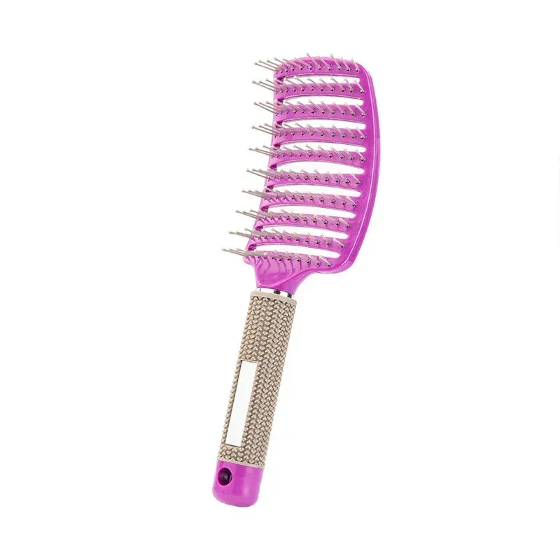 Brosse à cheveux en nylon pour femme, peigne de massage du cuir chevelu, brosse coiffante à poignée bouclée, outil de coiffure pour salon 13