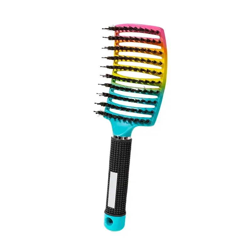 Brosse à cheveux en nylon pour femme, peigne de massage du cuir chevelu, brosse coiffante à poignée bouclée, outil de coiffure pour salon 11