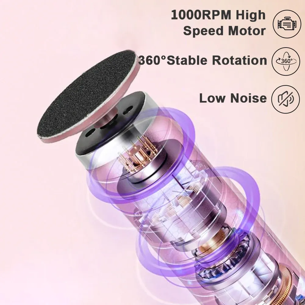 Râpe électrique rechargeable sans fil pour pieds, outil de pédicure pour éliminer les callosités, les peaux mortes et les cuticules, avec rouleaux abrasifs de rechange 4