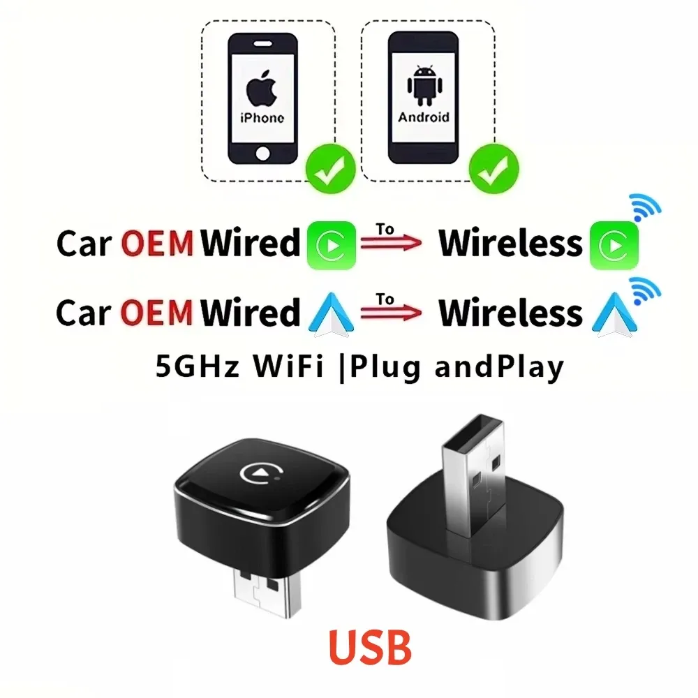 Adaptateur CarPlay et Android Auto sans fil 2-en-1 Anyfar, WiFi 5 GHz, USB Type-C, Plug and Play 8