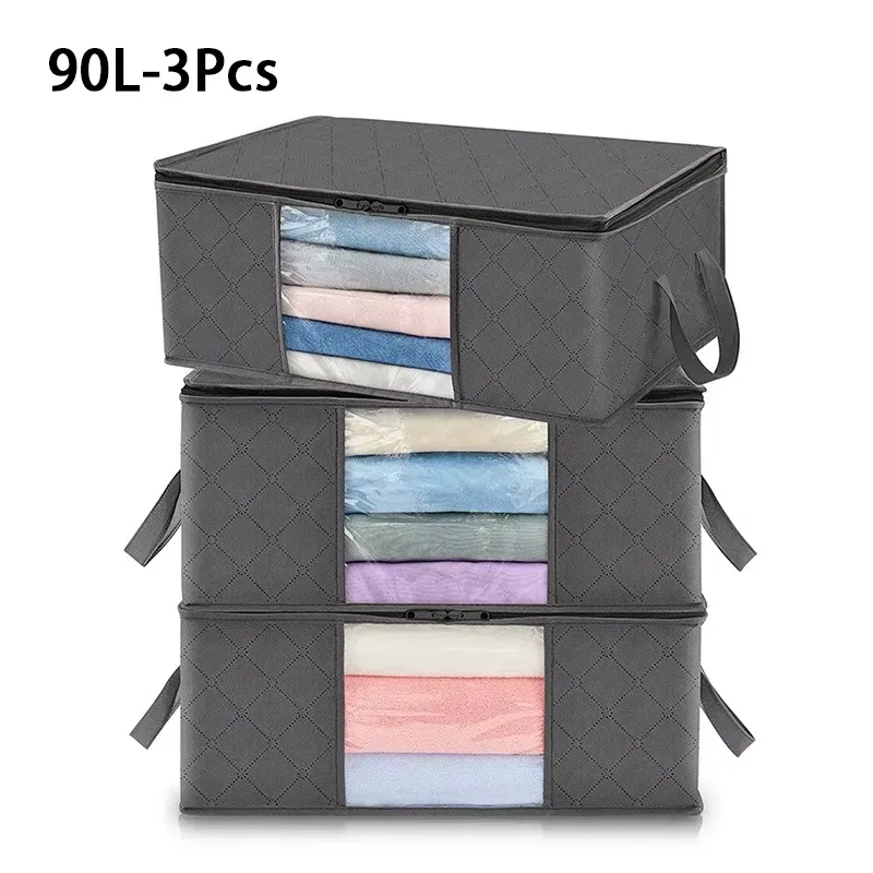Ensemble de rangement pliables pour vêtements avec fenêtre transparente et poignée robuste, idéal pour armoire, dortoir, oreiller, literie et couverture 11