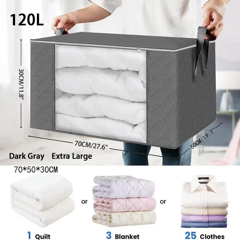 Ensemble de rangement pliables pour vêtements avec fenêtre transparente et poignée robuste, idéal pour armoire, dortoir, oreiller, literie et couverture 9