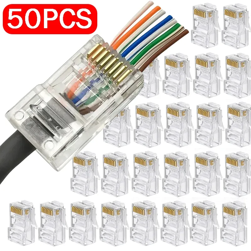 Connecteurs RJ45 CAT6 et CAT5e, à sertissage UTP, extrémité 8P8C plaquée or, lot de 1 à 50 pièces 1