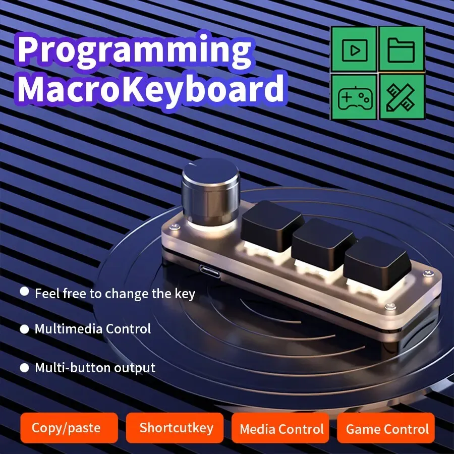 Macropad Clavier Mécanique RGB avec Interrupteurs Rouges, Mini-Jeu Intégré et Touches Personnalisables, 3 Raccourcis Préprogrammés pour Photoshop