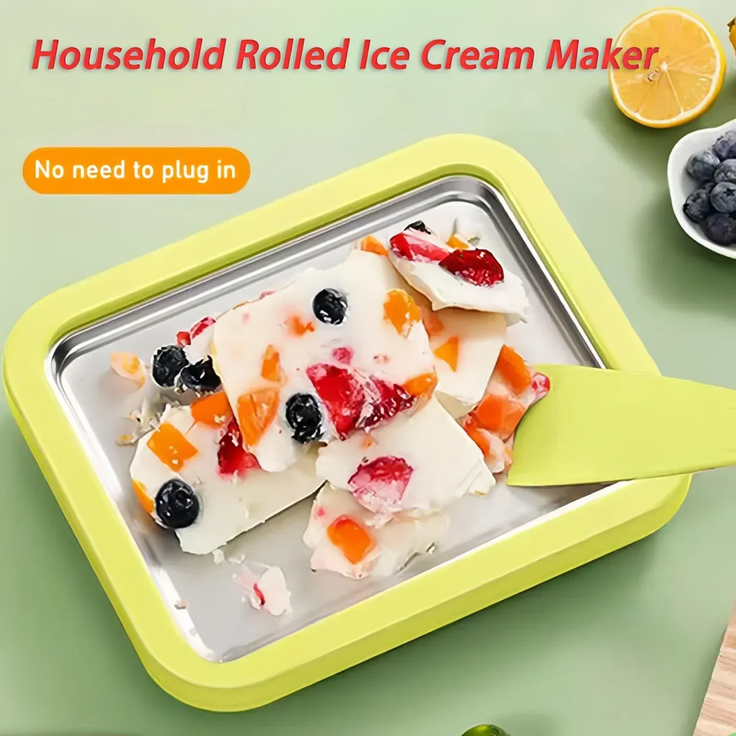 Machine à glace roulée multifonction avec plaque de cuisson pour glace frite, appareil DIY pour yaourt glacé, idéal pour préparer des glaces maison à la cuillère 2
