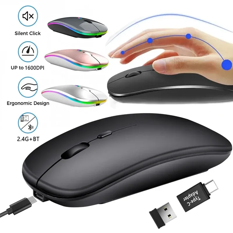 Souris sans fil compatible Bluetooth et 2,4 GHz, multi-appareils, avec récepteur USB pour PC, ordinateur portable et MacBook