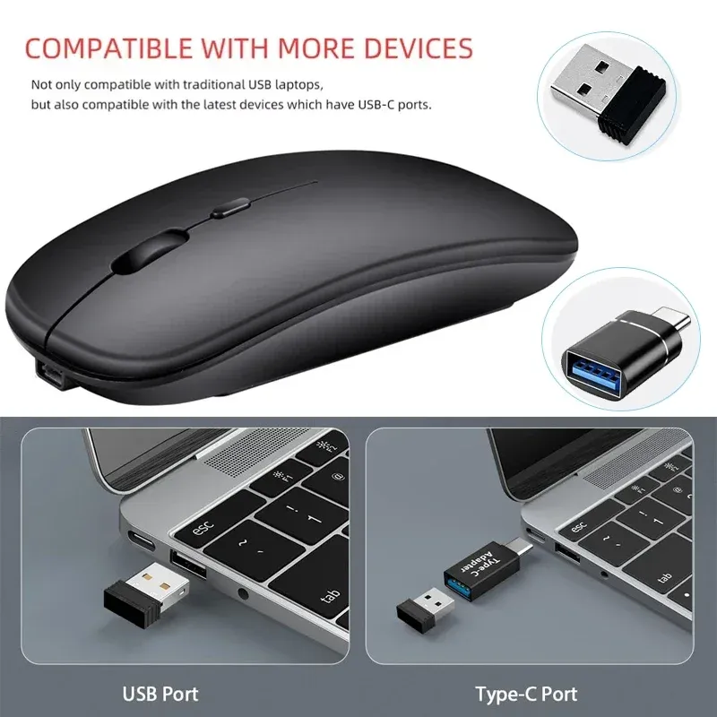Souris sans fil compatible Bluetooth et 2,4 GHz, multi-appareils, avec récepteur USB pour PC, ordinateur portable et MacBook 3