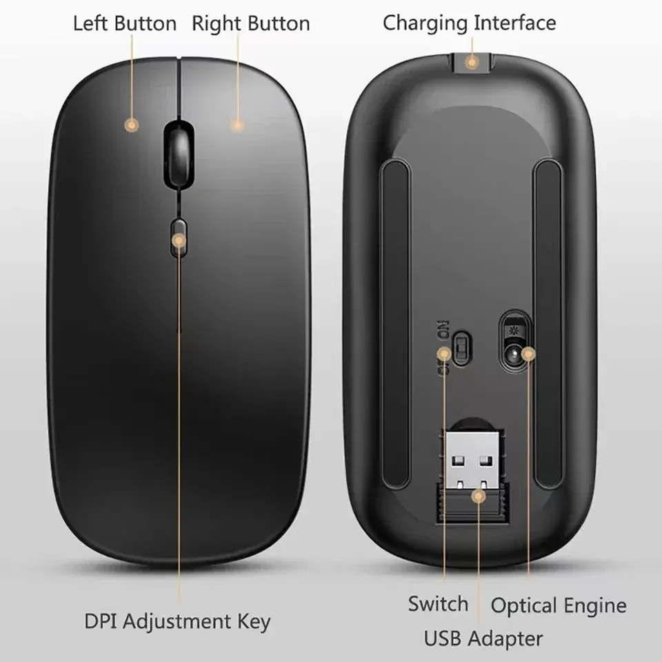 Souris sans fil compatible Bluetooth et 2,4 GHz, multi-appareils, avec récepteur USB pour PC, ordinateur portable et MacBook 6