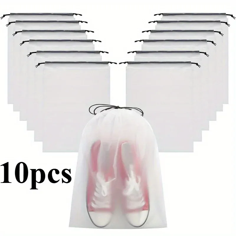 Ensemble de 10 sacs à chaussures de voyage transparents, à cordon de serrage, portables, unisexes
