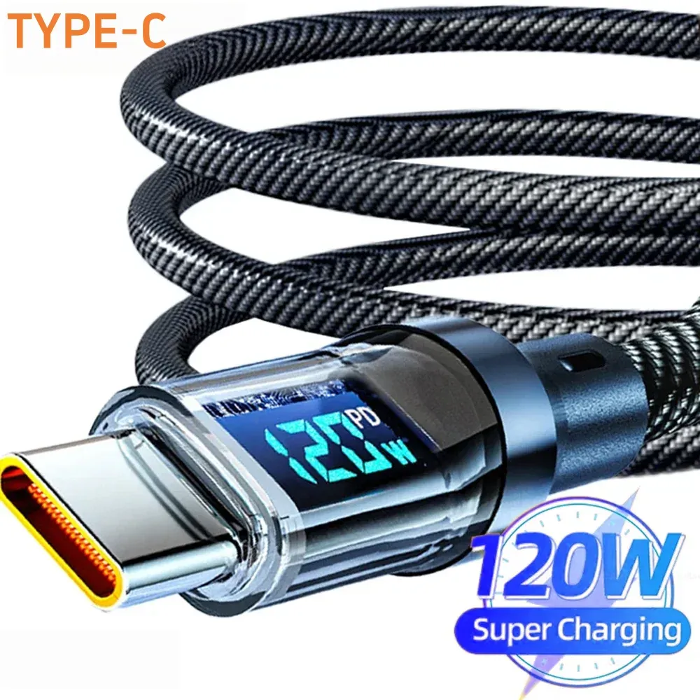 Câble de charge ultra-rapide 120 W avec affichage numérique en temps réel, USB-A vers USB-C, compatible iPhone et Android