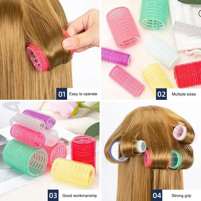 Bigoudis auto-agrippants sans chaleur, grand format, à crochet, outils de coiffure pour salon 4