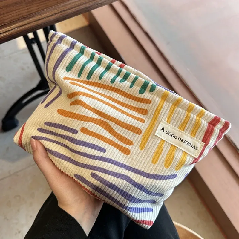 Trousse de maquillage en velours côtelé pour femme, grande capacité, organisateur de voyage portable avec fermeture éclair - Image 1