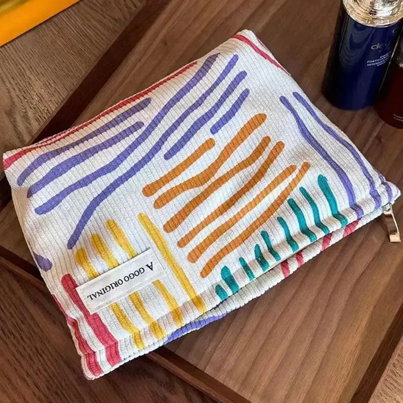 Trousse de maquillage en velours côtelé pour femme, grande capacité, organisateur de voyage portable avec fermeture éclair 3