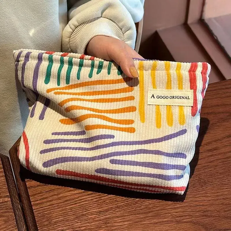 Trousse de maquillage en velours côtelé pour femme, grande capacité, organisateur de voyage portable avec fermeture éclair 4
