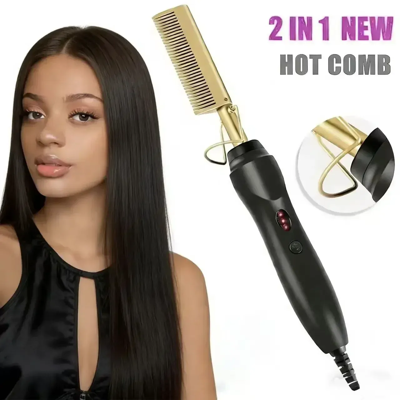 Ah, wait: the title is already in French. A clean, professional version would be:
Brosse chauffante électrique 2-en-1 pour lissage et bouclage des cheveux, fer à lisser pour cheveux secs et humides, outil de coiffage