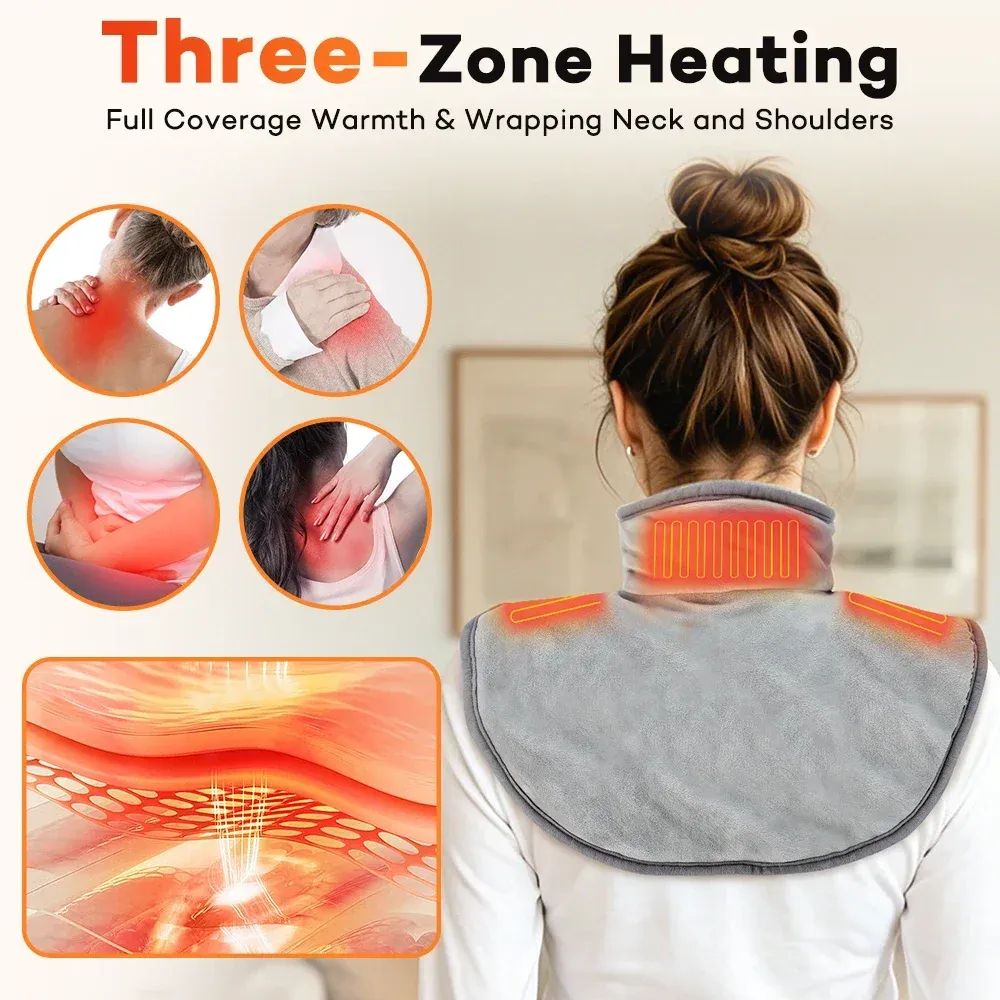 Coussinets chauffants électriques pour épaules et cou, châle cervical massant avec compresse thermique 3