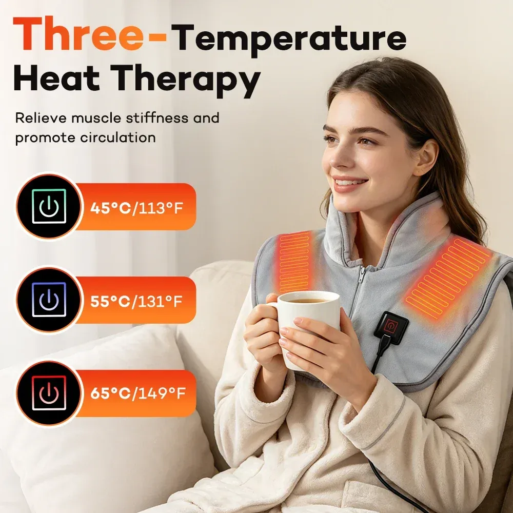 Coussinets chauffants électriques pour épaules et cou, châle cervical massant avec compresse thermique 4