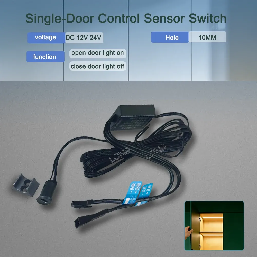 Interrupteur tactile manuel 5 A 12-24 V avec détecteur infrarouge de mouvement pour éclairage intelligent de penderie, fonction marche/arrêt et variation d'intensité pour éclairage LED de placard 8