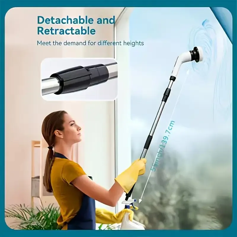 Brosse de nettoyage électrique portative multifonction 9 en 1, télescopique, pour salle de bain et cuisine 3
