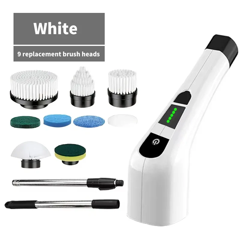 Brosse de nettoyage électrique portative multifonction 9 en 1, télescopique, pour salle de bain et cuisine 7