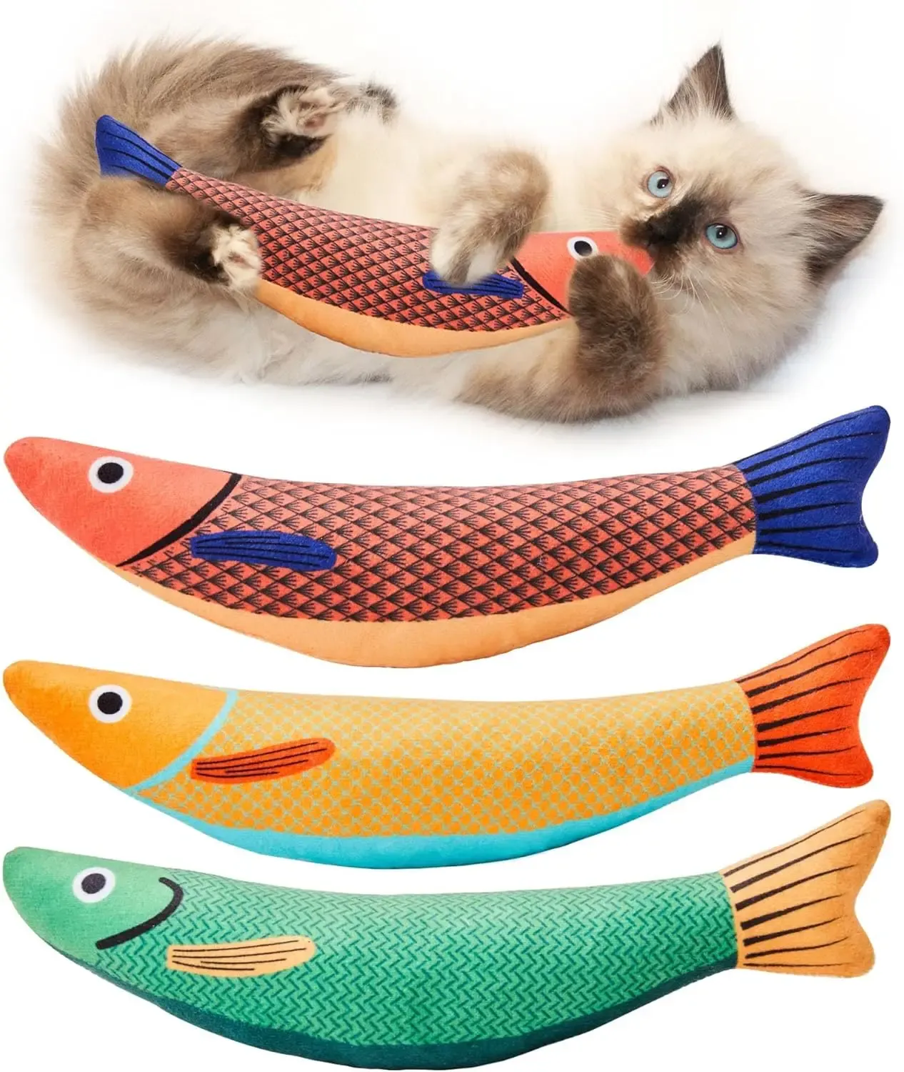 Jouet poisson en peluche pour chat avec herbe à chat, à mâcher et au son interactif, doux et durable, pour chats et chatons - Image 1