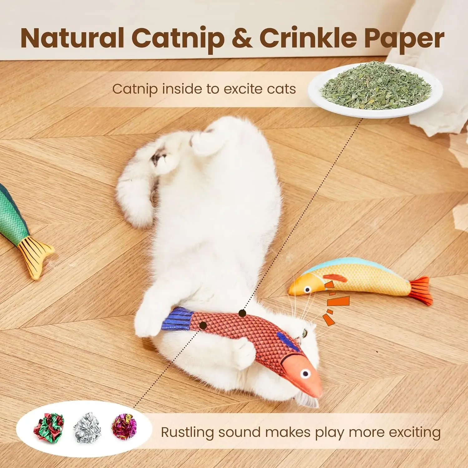 Jouet poisson en peluche pour chat avec herbe à chat, à mâcher et au son interactif, doux et durable, pour chats et chatons 4