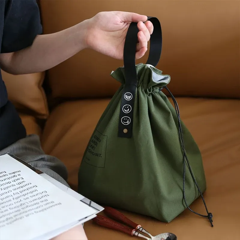Sac à lunch portable en toile, boîte bento, fourre-tout pour pique-nique et école, conservation des aliments frais 2