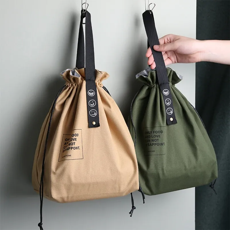 Sac à lunch portable en toile, boîte bento, fourre-tout pour pique-nique et école, conservation des aliments frais 3