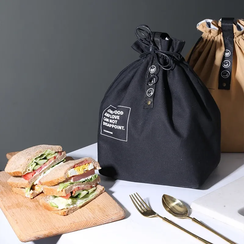 Sac à lunch portable en toile, boîte bento, fourre-tout pour pique-nique et école, conservation des aliments frais 4