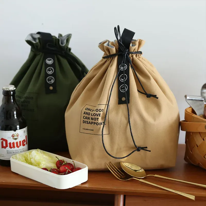 Sac à bento en toile, cordon de serrage