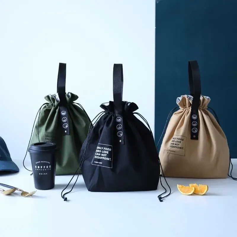Sac à lunch portable en toile, boîte bento, fourre-tout pour pique-nique et école, conservation des aliments frais 11