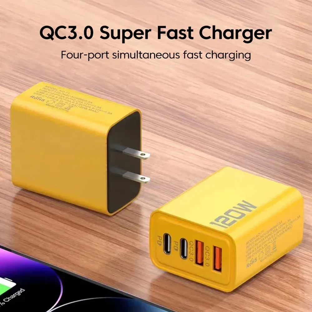 Chargeur USB-C PD 4 ports, charge rapide 3.0, compatible iPhone 16 et 15, Samsung, Xiaomi, Huawei 6
