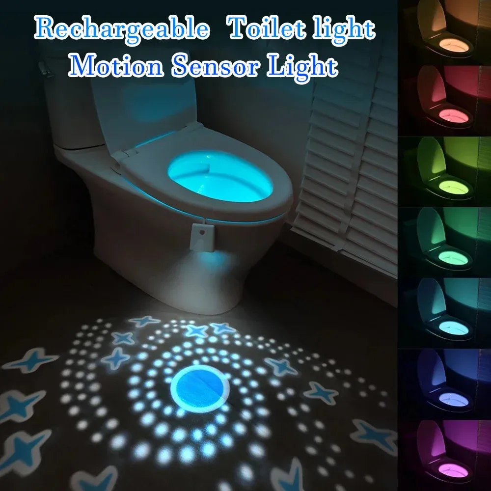 Veilleuse LED rechargeable avec capteur de mouvement et projecteur d'étoiles, 7 couleurs, pour toilettes et salle de bains 2