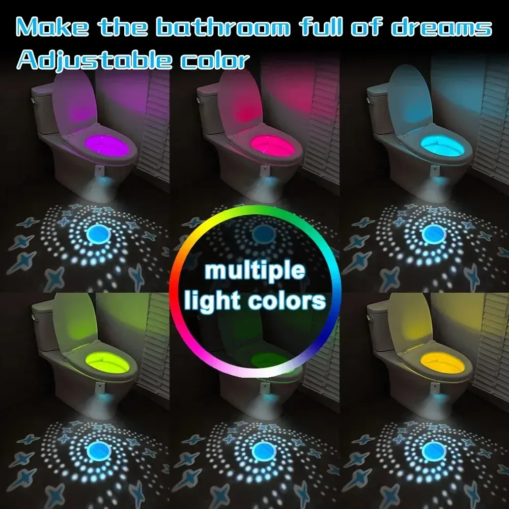 Veilleuse LED rechargeable avec capteur de mouvement et projecteur d'étoiles, 7 couleurs, pour toilettes et salle de bains 3