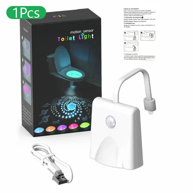 Veilleuse LED rechargeable avec capteur de mouvement et projecteur d'étoiles, 7 couleurs, pour toilettes et salle de bains 8