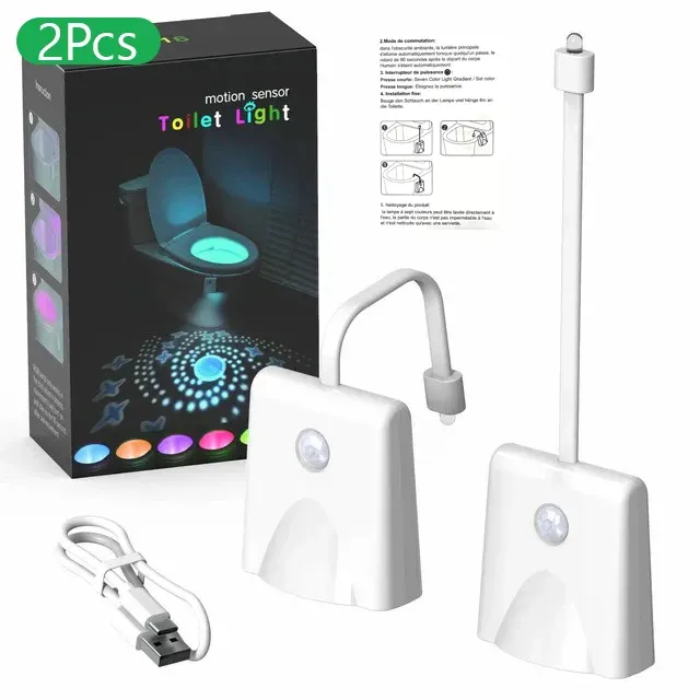 Veilleuse LED rechargeable avec capteur de mouvement et projecteur d'étoiles, 7 couleurs, pour toilettes et salle de bains 7