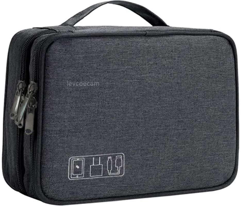 Sac de rangement de voyage étanche et antichoc à double couche, modulable et réglable, pour câbles électroniques - Image 1