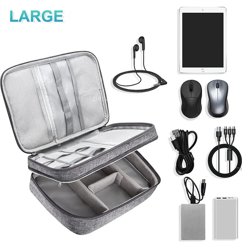 Sac de rangement de voyage étanche et antichoc à double couche, modulable et réglable, pour câbles électroniques 3