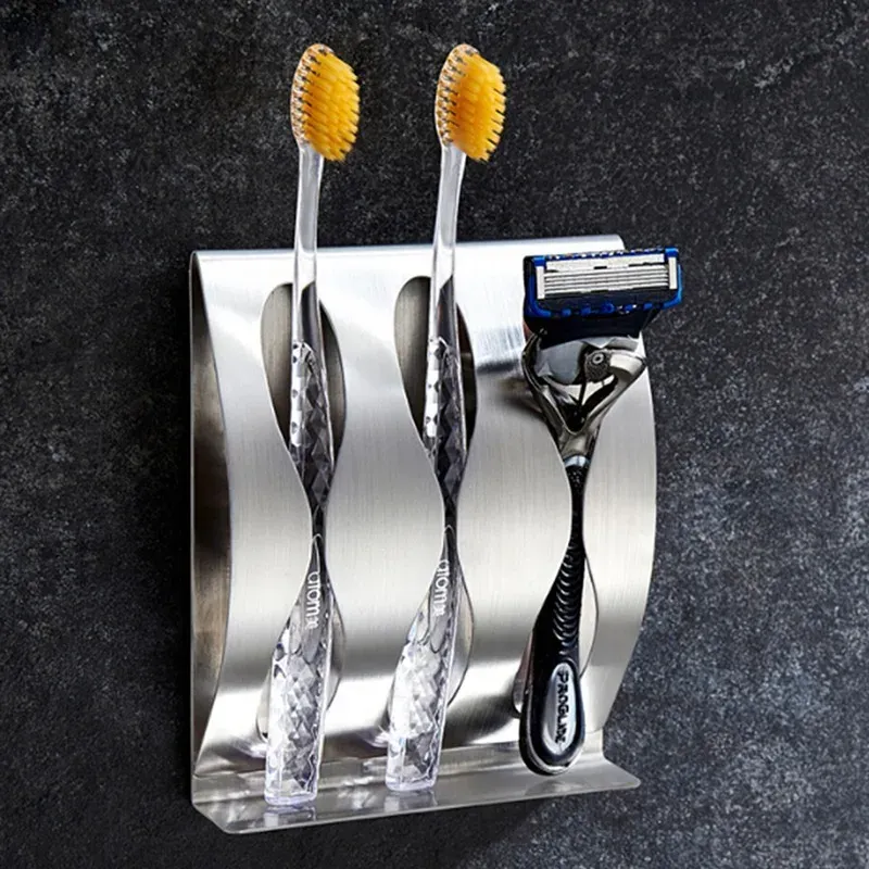 Porte-brosse à dents mural auto-adhésif en acier inoxydable 4