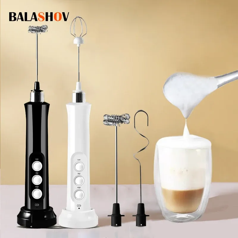 Mousseur à lait électrique portable 3 en 1 rechargeable, batteur à grande vitesse pour boissons et café