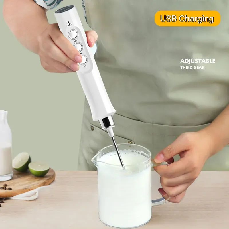 Mousseur à lait électrique portable 3 en 1 rechargeable, batteur à grande vitesse pour boissons et café 2