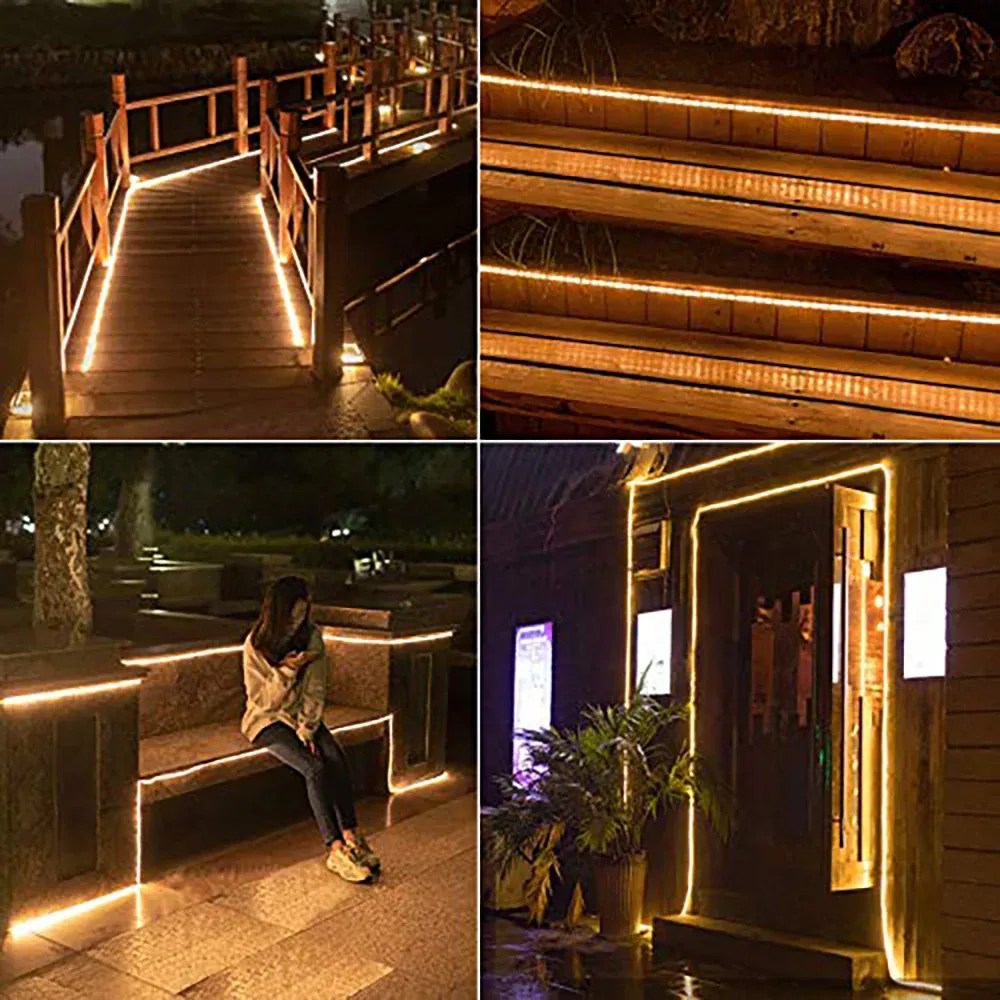 Ambiance lumineuse douce d'une terrasse extérieure