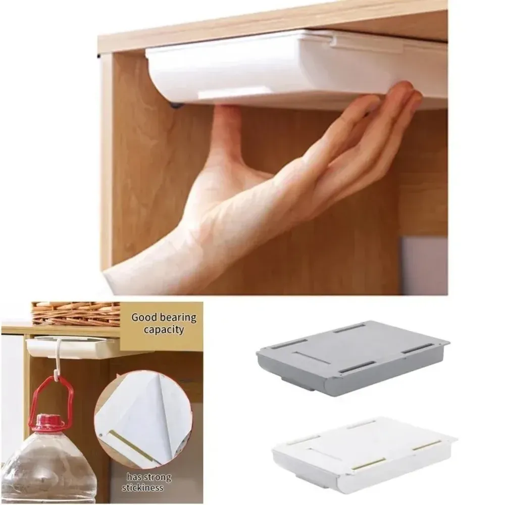Boîte de rangement dissimulée, tiroir de rangement de bureau en plastique auto-adhésif 7