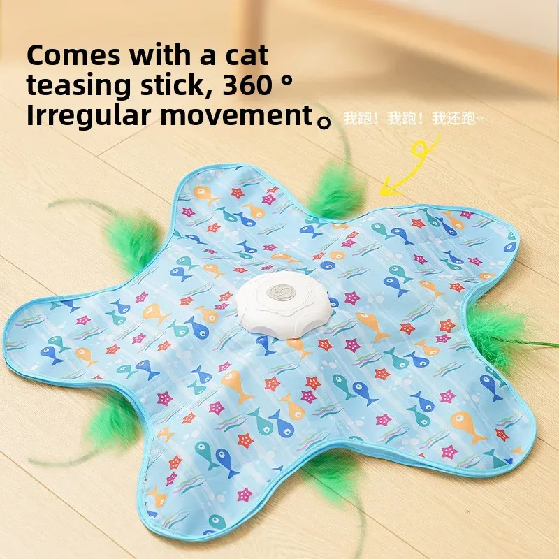 Jouet interactif pour chat à cacher, avec souris, mouvement grinçant activé, plumes mobiles dissimulées, jouet teaser pour chaton 2