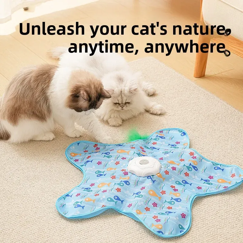 Jouet interactif pour chat à cacher, avec souris, mouvement grinçant activé, plumes mobiles dissimulées, jouet teaser pour chaton