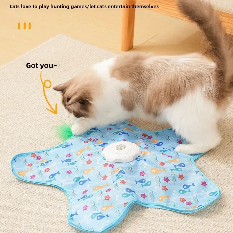 Jouet interactif pour chat à cacher, avec souris, mouvement grinçant activé, plumes mobiles dissimulées, jouet teaser pour chaton 4
