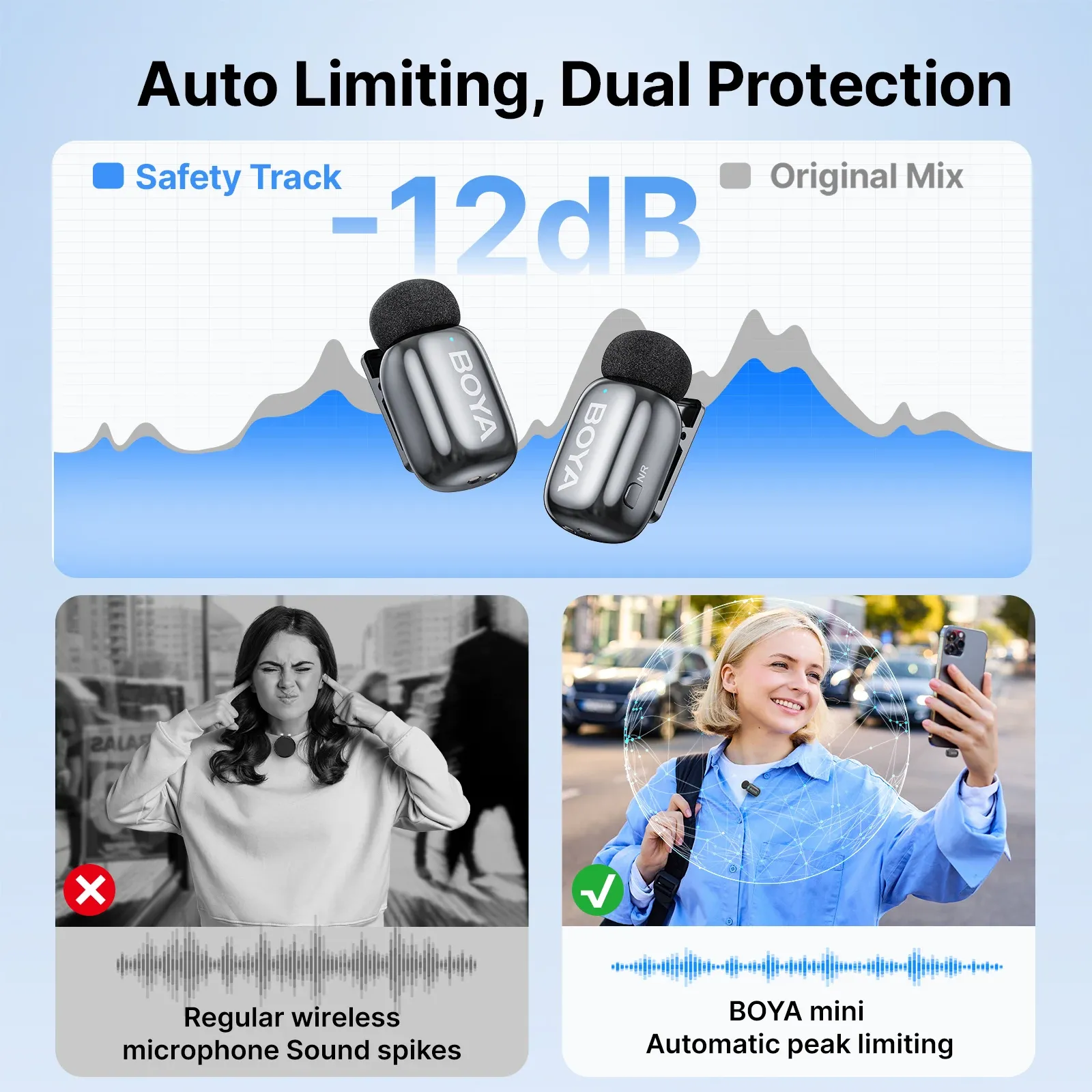 Microphone cravate sans fil BOYA Mini 2 à réduction de bruit par IA, compatible iPhone et Android, connecteur USB-C pour l'enregistrement vidéo 5